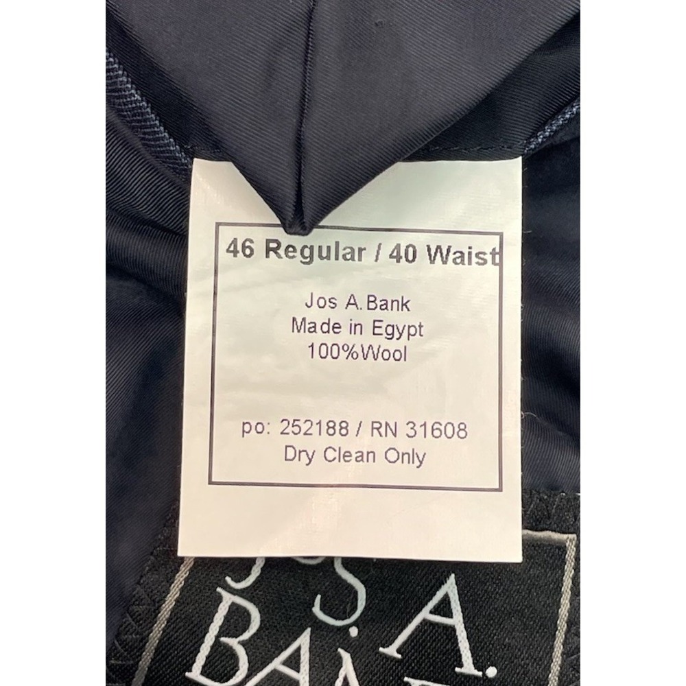 Jos A Bank Mens Traveler Suit 46R 40x27 Navy Blue Tailored Fit Wool 2 Piece Hymn - Picture 6 of 16